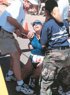 Mary Uhl, third elite, collapsed at the finish.